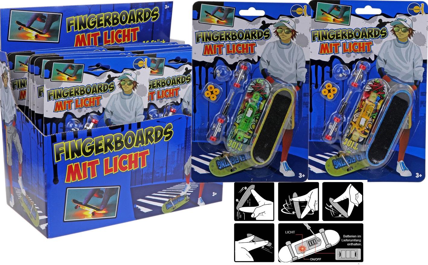 Fingerboard - Finger Skateboard mit LED Licht - leuchtend - Fingertoys